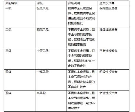 理财风险评级的五大等级_理财风险等级是哪儿评定的